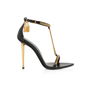 Sandalias Tom Ford Shiny Cuero Padlock Pointy Naked Mujer Negras | 023-AMEBSU