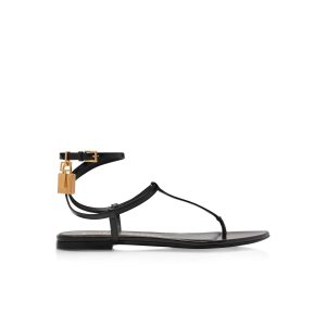 Sandalias Tom Ford Shiny Cuero Padlock Tanga Mujer Negras | 287-DIMPSA
