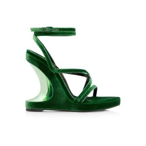 Sandalias Tom Ford Velvet Wavy Wedge Ankle Wrap Mujer Forest | 178-GJTNIK