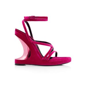 Sandalias Tom Ford Velvet Wavy Wedge Ankle Wrap Mujer Rojas Rosas | 510-NAKZFP