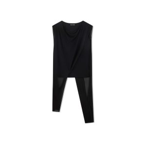 Tops Tom Ford Crepe Jersey Asymmetric T-shirt Mujer Negras | 734-AHDPTE
