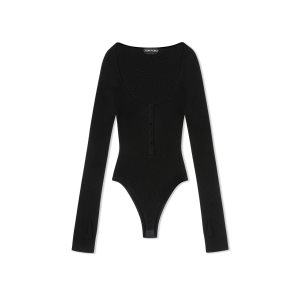 Tops Tom Ford Extra Fine Cashmere Silk Rib Long Sleeve Bodysuit Mujer Negras | 184-EWLHVT