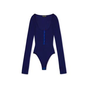 Tops Tom Ford Extra Fine Cashmere Silk Rib Long Sleeve Bodysuit Mujer Azules Oscuro | 670-ZJFEBU