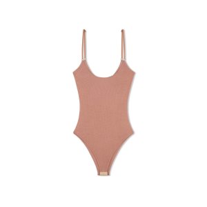 Tops Tom Ford Extra Fine Cashmere Silk Rib Sin Manga Bodysuit Mujer Beige | 679-BNOHTX