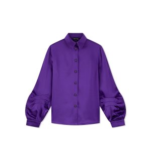 Tops Tom Ford Fluid Double-faced Satin Balloon Sleeve Shirt Mujer Moradas | 634-PKRZTM