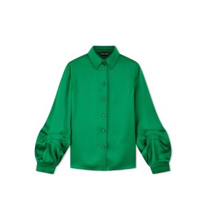 Tops Tom Ford Fluid Double-faced Satin Balloon Sleeve Shirt Mujer Turquesa Verde | 832-DZAHBJ