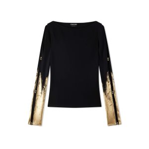Tops Tom Ford Hand Painted Crepe Jersey Mujer Negras Doradas | 971-BKOYRU