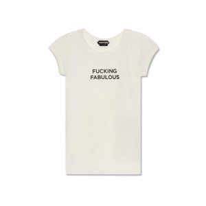 Tops Tom Ford Silk Jersey 'Fucking Fabulous' T-shirt Mujer Chalk | 479-MKRVUF