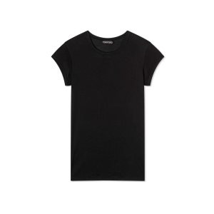 Tops Tom Ford Silk Lana Jersey Cap Sleeve T-shirt Mujer Negras | 768-HSNYMC