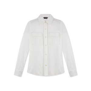 Tops Tom Ford Slick Jersey Relaxed Fit Shirt Mujer Chalk | 836-WXYGOZ
