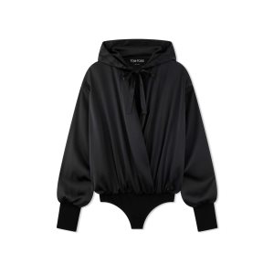 Tops Tom Ford Stretch Silk Satin Encapuchado Bodysuit Mujer Negras | 805-QLKMUZ