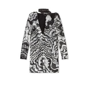 Vestido Tom Ford Estampadas Swirls Embroidery Mini Mujer Negras Plateadas | 305-WYMFIK