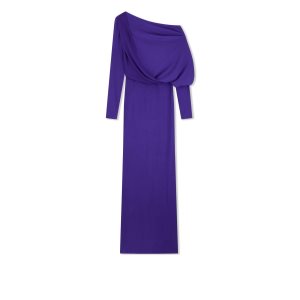 Vestido Tom Ford Microcosta Jersey Off The Shoulder Evening Mujer Azules Oscuro Moradas | 189-RDBPXW