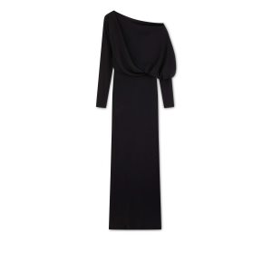 Vestido Tom Ford Microcosta Jersey Off The Shoulder Evening Mujer Negras | 921-LEZAHC
