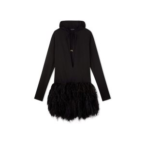 Vestido Tom Ford Silk Jersey & Feathers Encapuchado T-shirt Mujer Negras | 086-BHDOMC