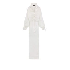 Vestido Tom Ford Silk Satin Organza Ruched Evening Mujer Chalk | 874-UGZDOH