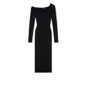 Vestido Tom Ford Stretch Lana Rib Off The Shoulder Mujer Negras | 610-MASKXE