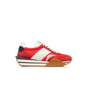 Zapatillas Tom Ford Gamuza Nylon James Hombre Rojas Blancas Creme | 708-CYBIJL