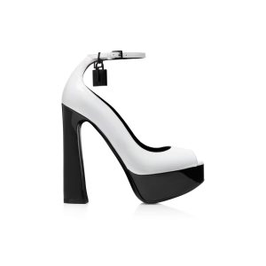Zapatos De Salon Tom Ford Charol Cuero Padlock Peep Puntera Mujer Blancas Negras | 340-CVLPRM