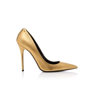 Zapatos De Salon Tom Ford Laminated Nappa Iconic T Mujer Doradas | 796-RZKQIL