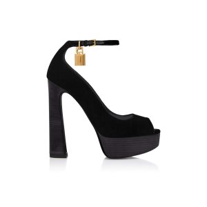 Zapatos De Salon Tom Ford Velvet Peep Puntera Plataforma Mujer Negras | 836-KLTEQH
