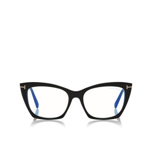 Óptico Tom Ford Blue Block Cat Eye Mujer Negras | 160-DHIOAR