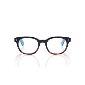Óptico Tom Ford Blue Block Round Hombre Negras Marrones | 539-LVMNZJ