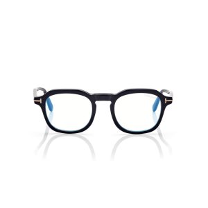 Óptico Tom Ford Blue Block Round Hombre Negras | 598-QUEVBX