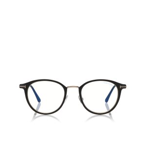 Óptico Tom Ford Blue Block Round Metal Hombre Negras | 541-NOCKYZ