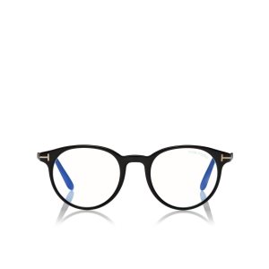Óptico Tom Ford Blue Block Round Shape Mujer Negras | 491-WTHNSP